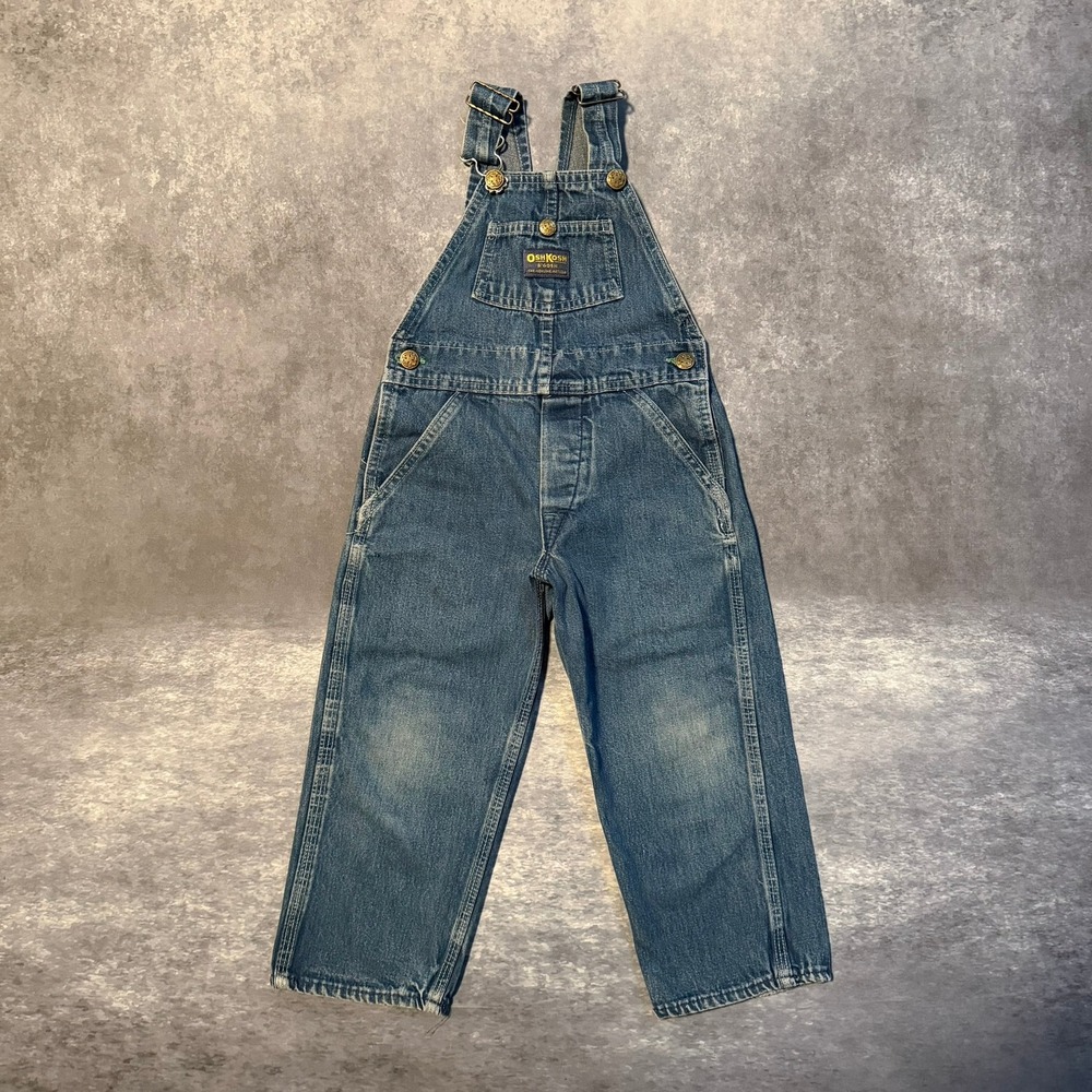 Vintage OshKosh B'gosh Kids Blue Denim Overalls Made in USA Cotton Dungarees 4T